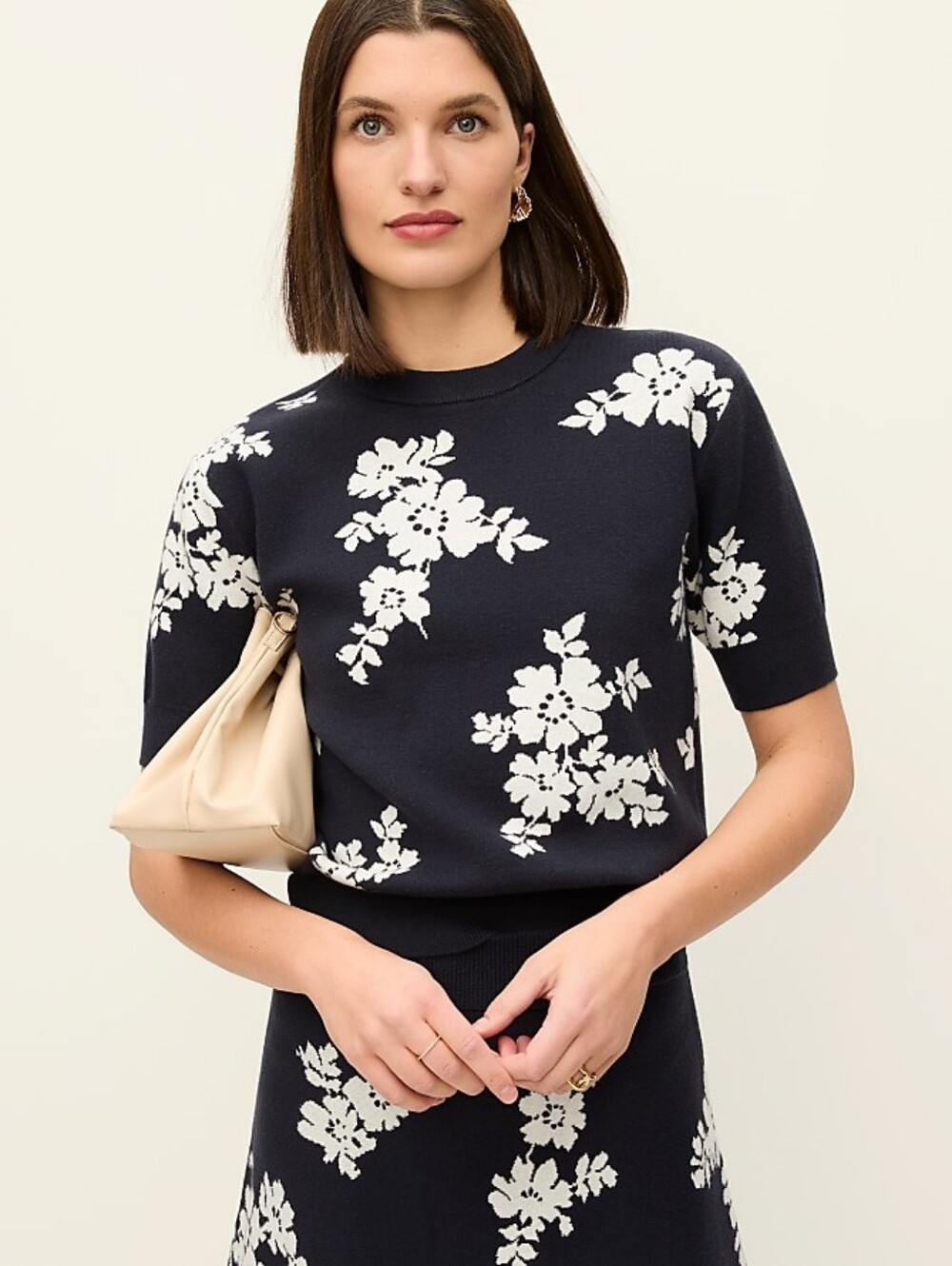 NEW Ann Taylor Navy Blue White Floral Sweater L - Picture 5 of 6